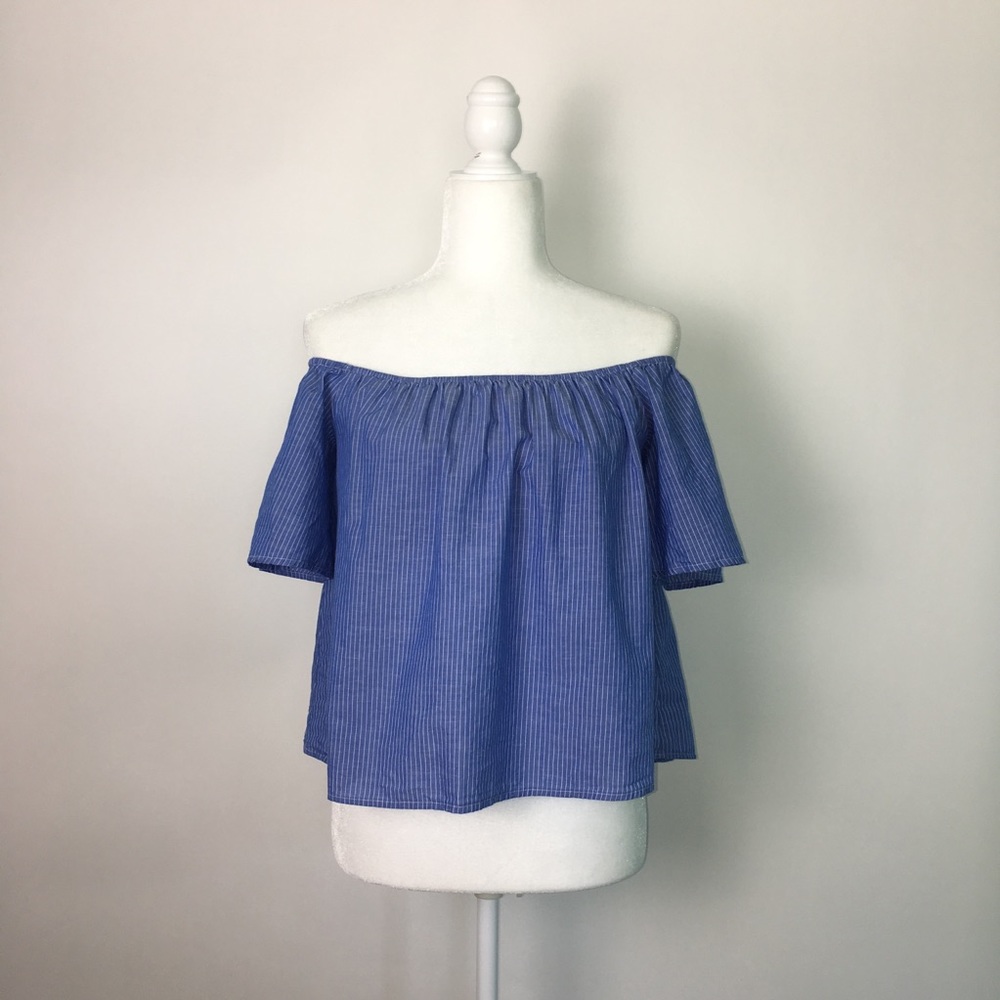 Express Blue Stripe Off-Shoulder Blouse
